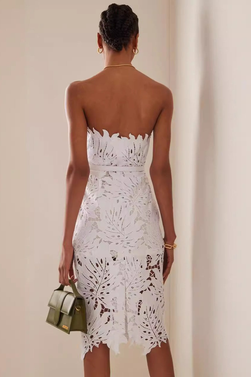 Tube Maple Leaf Lace Waist Prom Dress