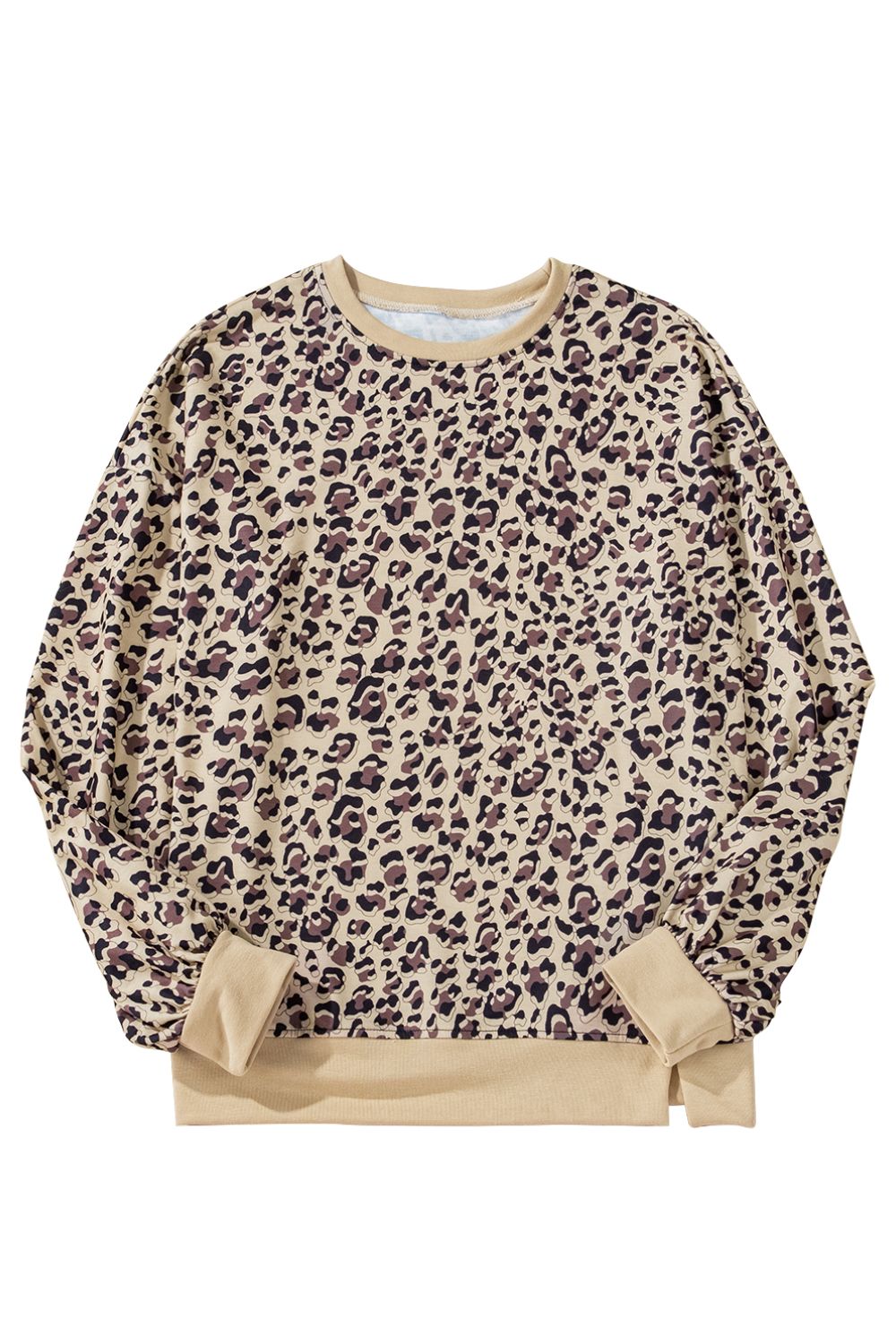 Clara | Long-sleeved sweatshirt with a slit leopard crew neck