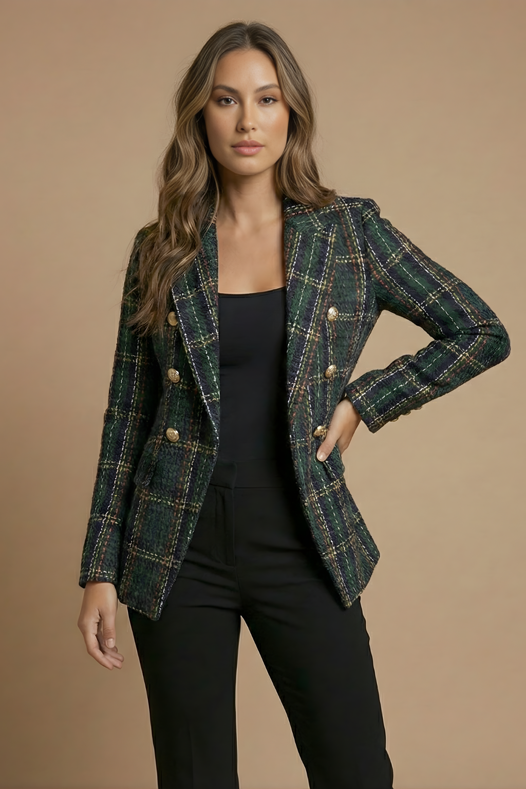 Hannah | Women’s Check Double Breasted Blazer Jacket