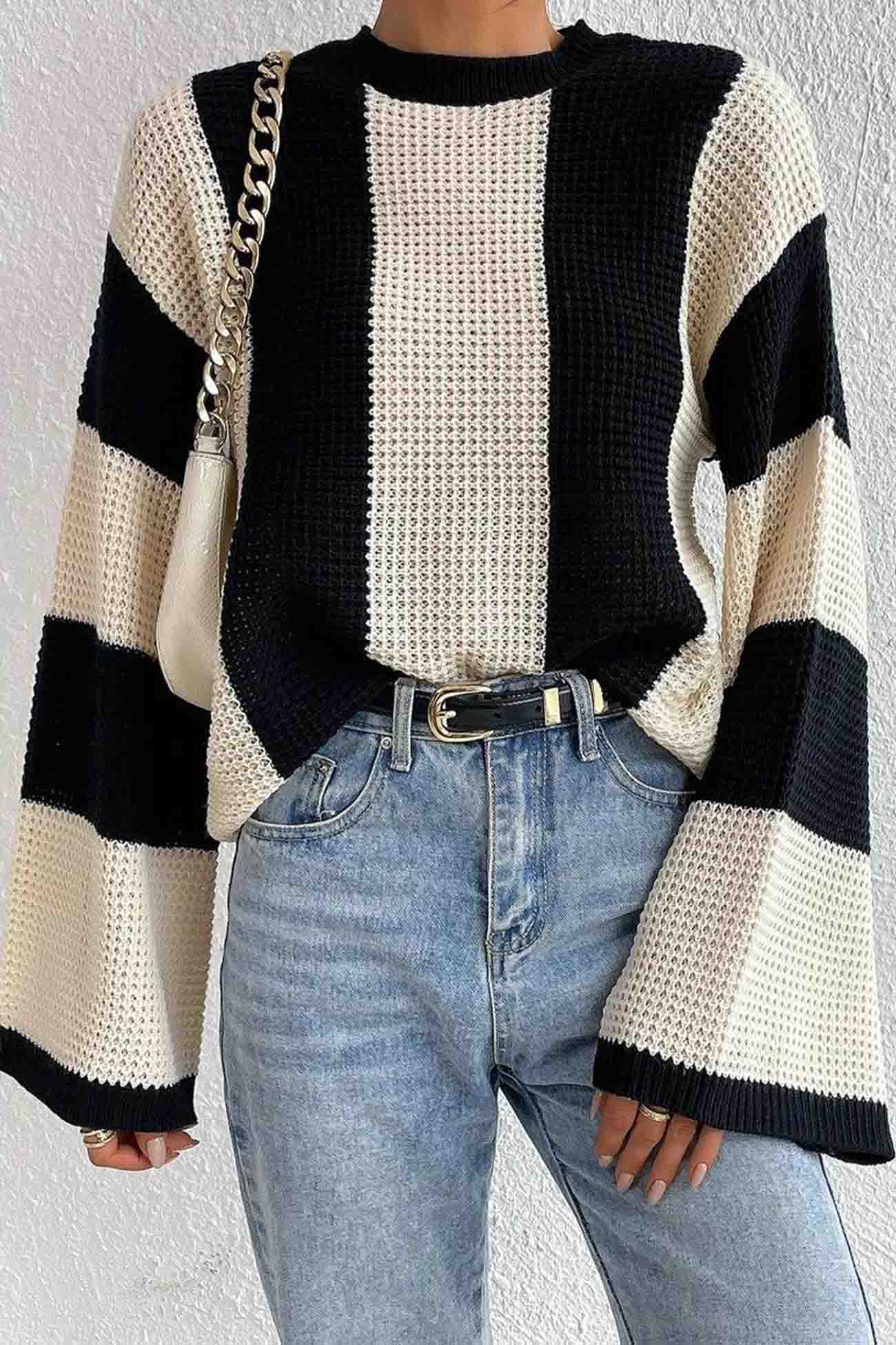Cornelia | Colorblock striped long sleeve knit sweater