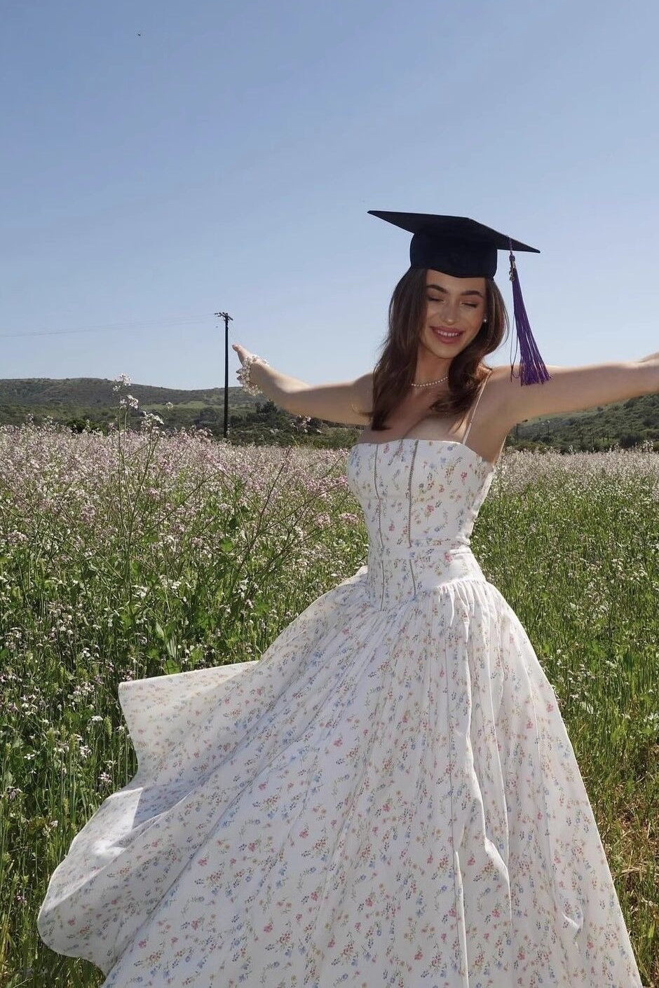 Floral Ruffle Big Hem Spaghetti Strap Waisted Maxi Dress