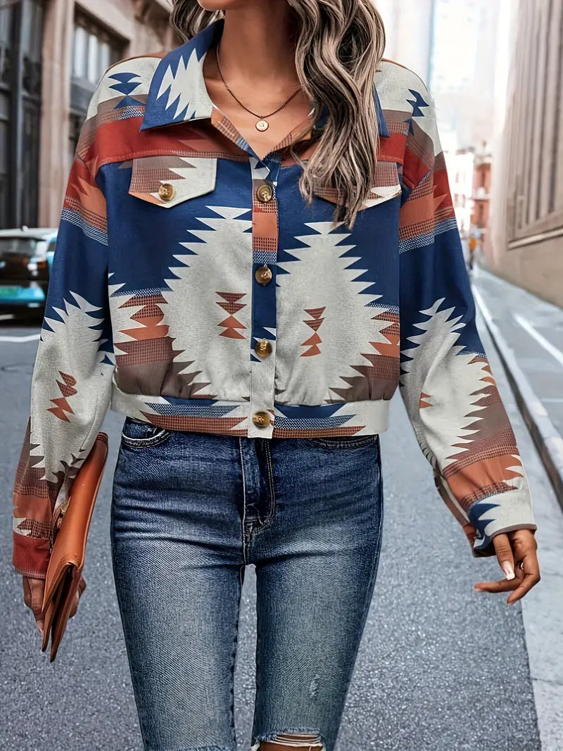 Laura | Elegant collared jacket with geographical print