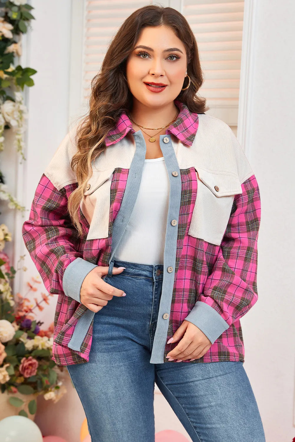 Sabine | Oversized checked long sleeve shirt with collar