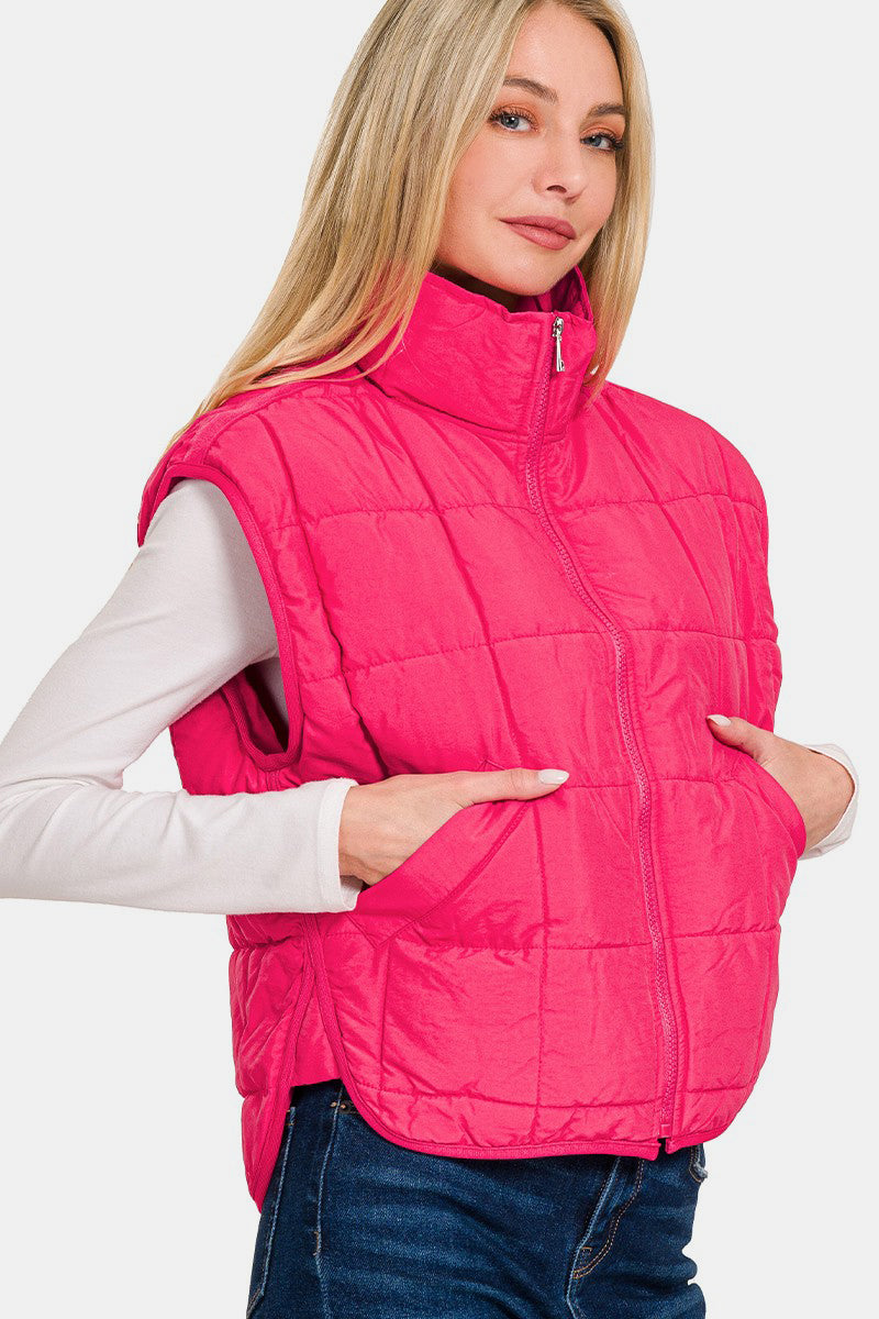 Dafne | Cropped puffer vest from Zenana with zip and pockets