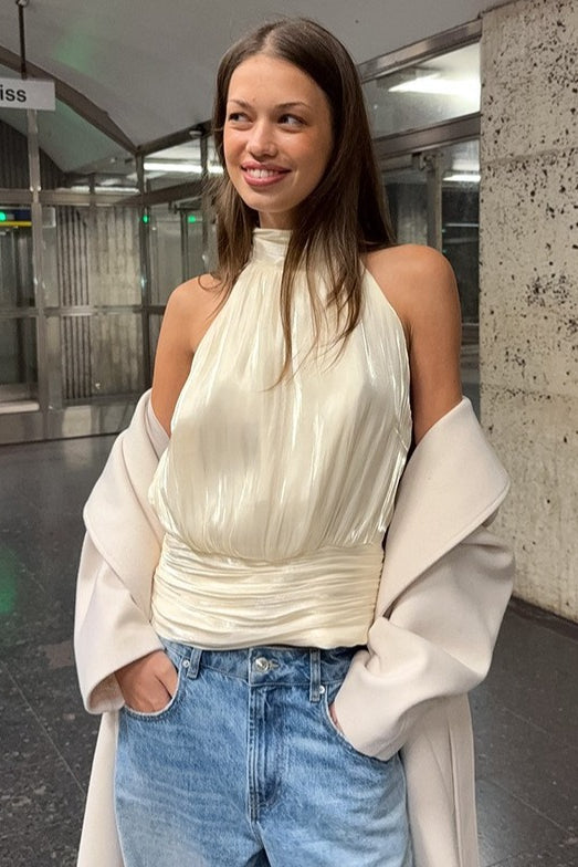 Metallic Halter Asymmetrical Tank Top