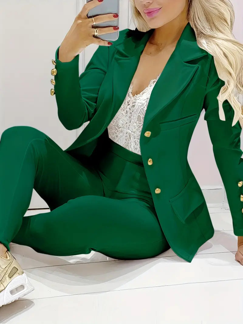 Robin® | Simple, Elegant, Double-Breasted Blazer And Slim Fit Trousers