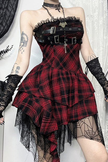 Slim Check Bodycon Gothic Dress