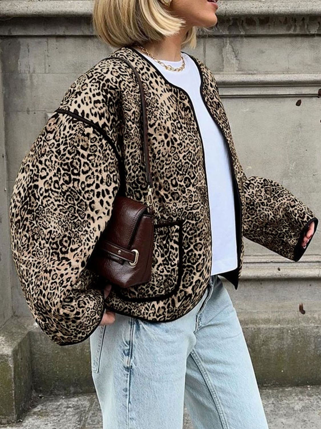 Fiona | Perfee leopard long sleeve open front jacket