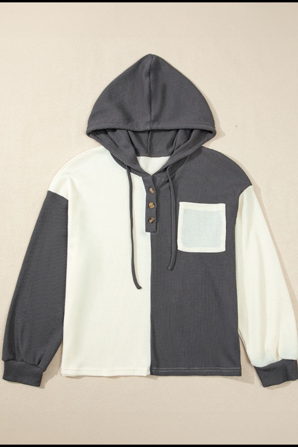 Yesenia | Two-tone long-sleeved waffle knit hoodie