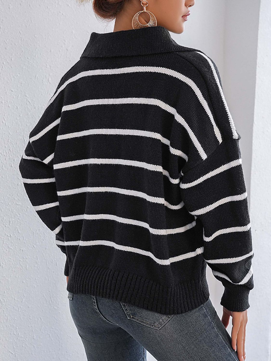 Regine | Striped long-sleeved sweater with Johnny collar