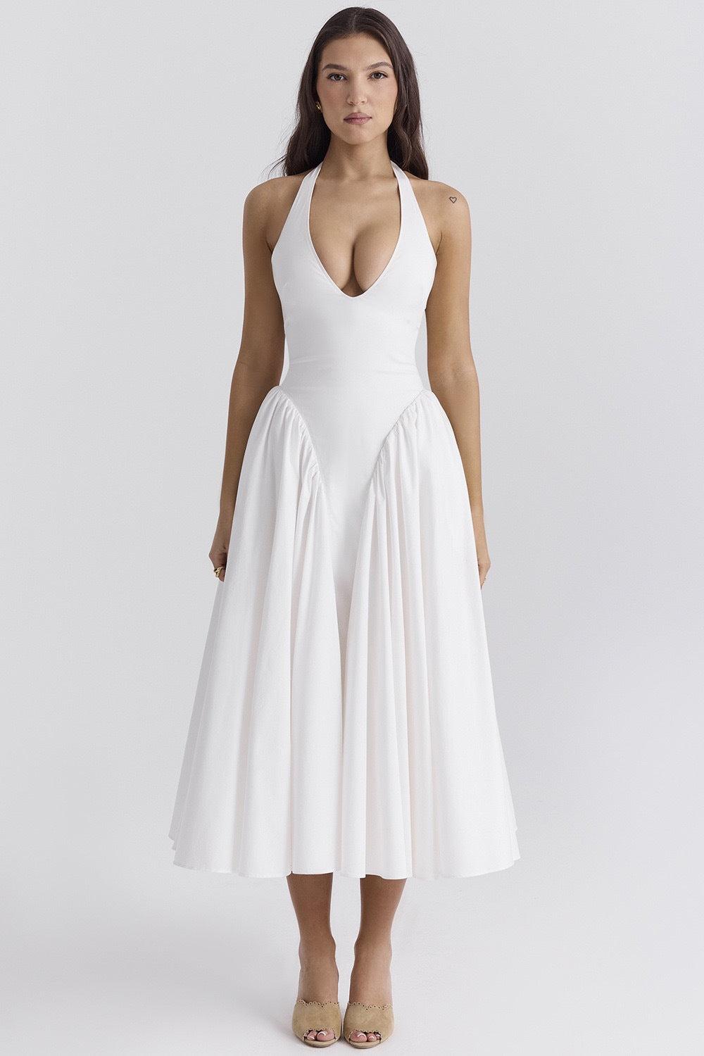 Olga® | White Cotton Halterneck Midi Summer Dress