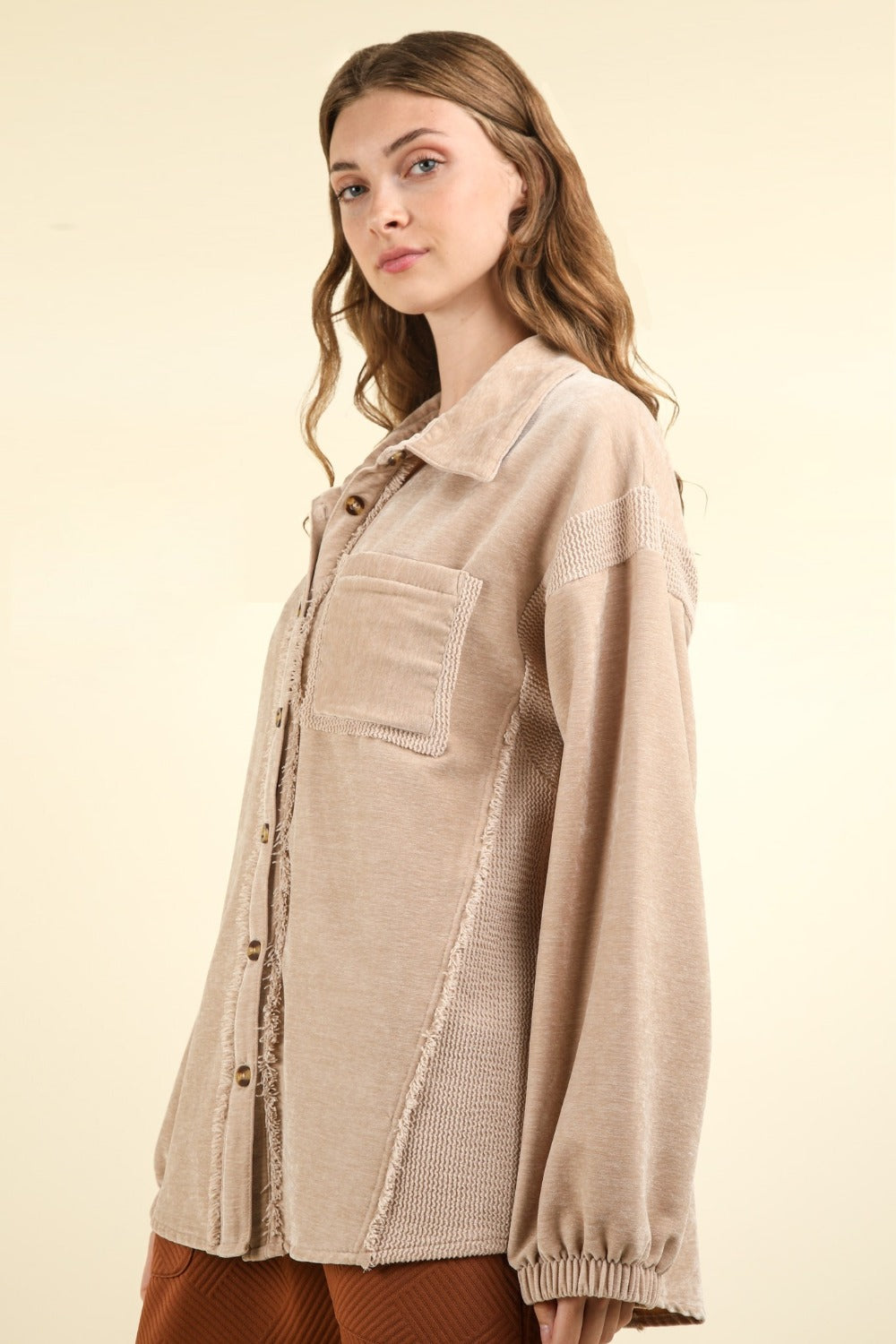Josefina | Mixed media button-down jacket with raw hem