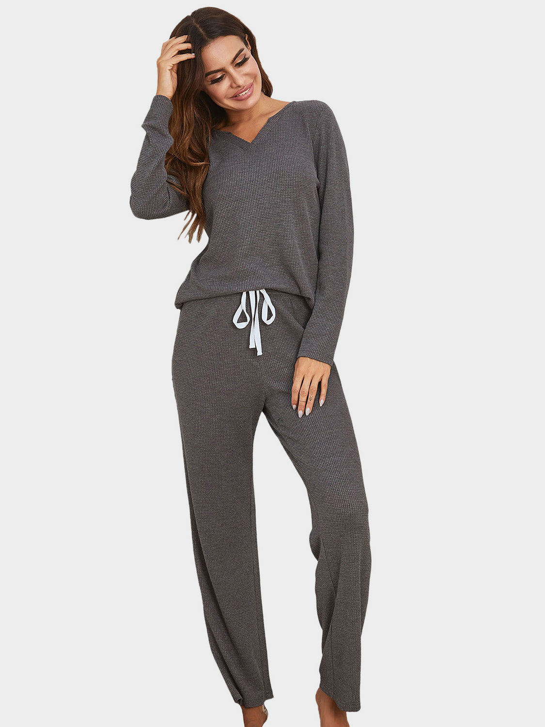 Samantha | Notched long sleeve shirt and trousers set