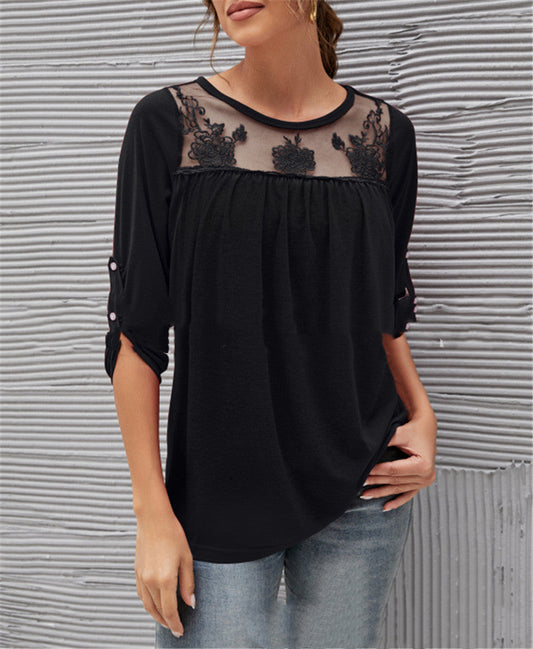 Eva® | Casual Pleated Lace Blouse