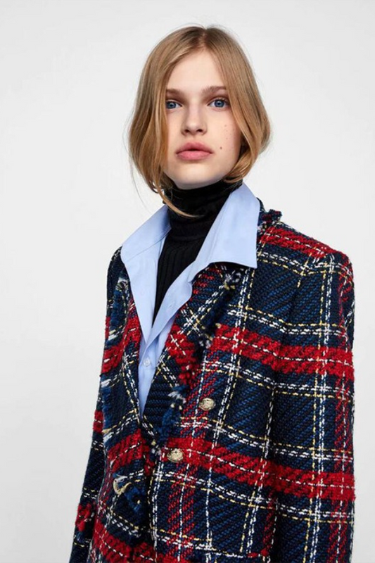 Plaid Tweed Multi-Button Chic Blazer Blazer