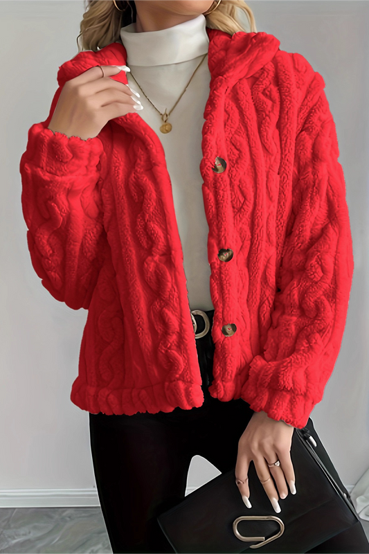 Double Fleece Cable Knit Soft Plush Warm Coat