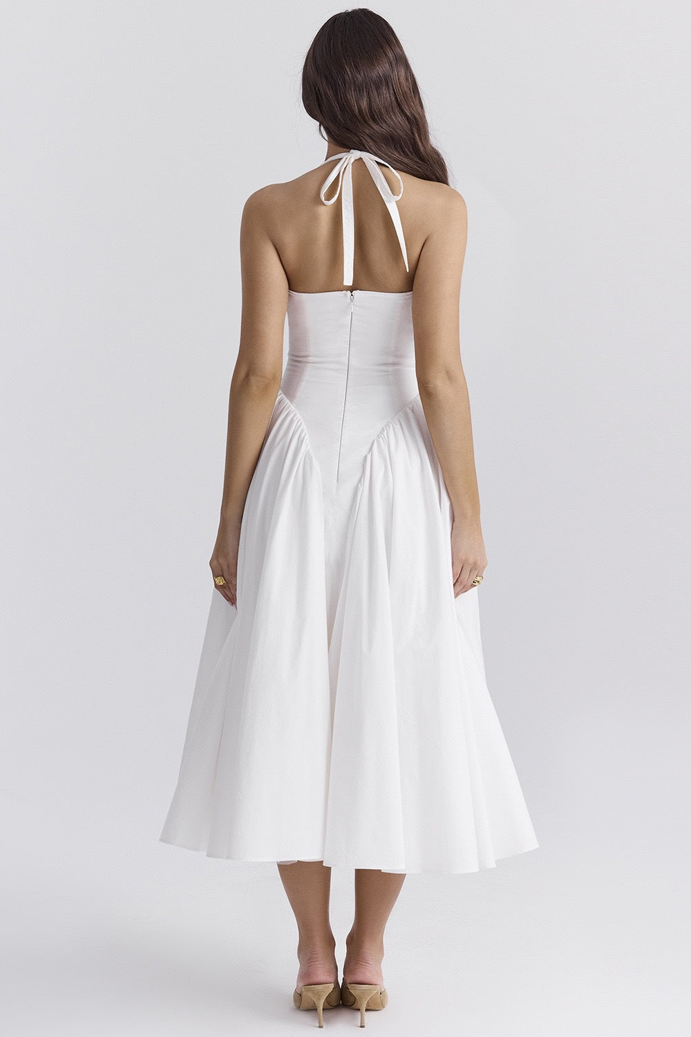 Olga® | White Cotton Halterneck Midi Summer Dress