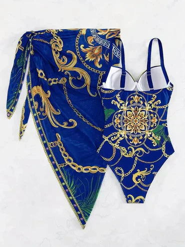 Kim® | Elegant Sleeveless Swimwear With A Blue Pattern