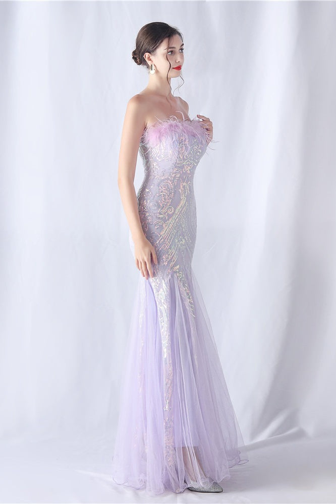 Ostrich Feather Sequin Evening Party Dress