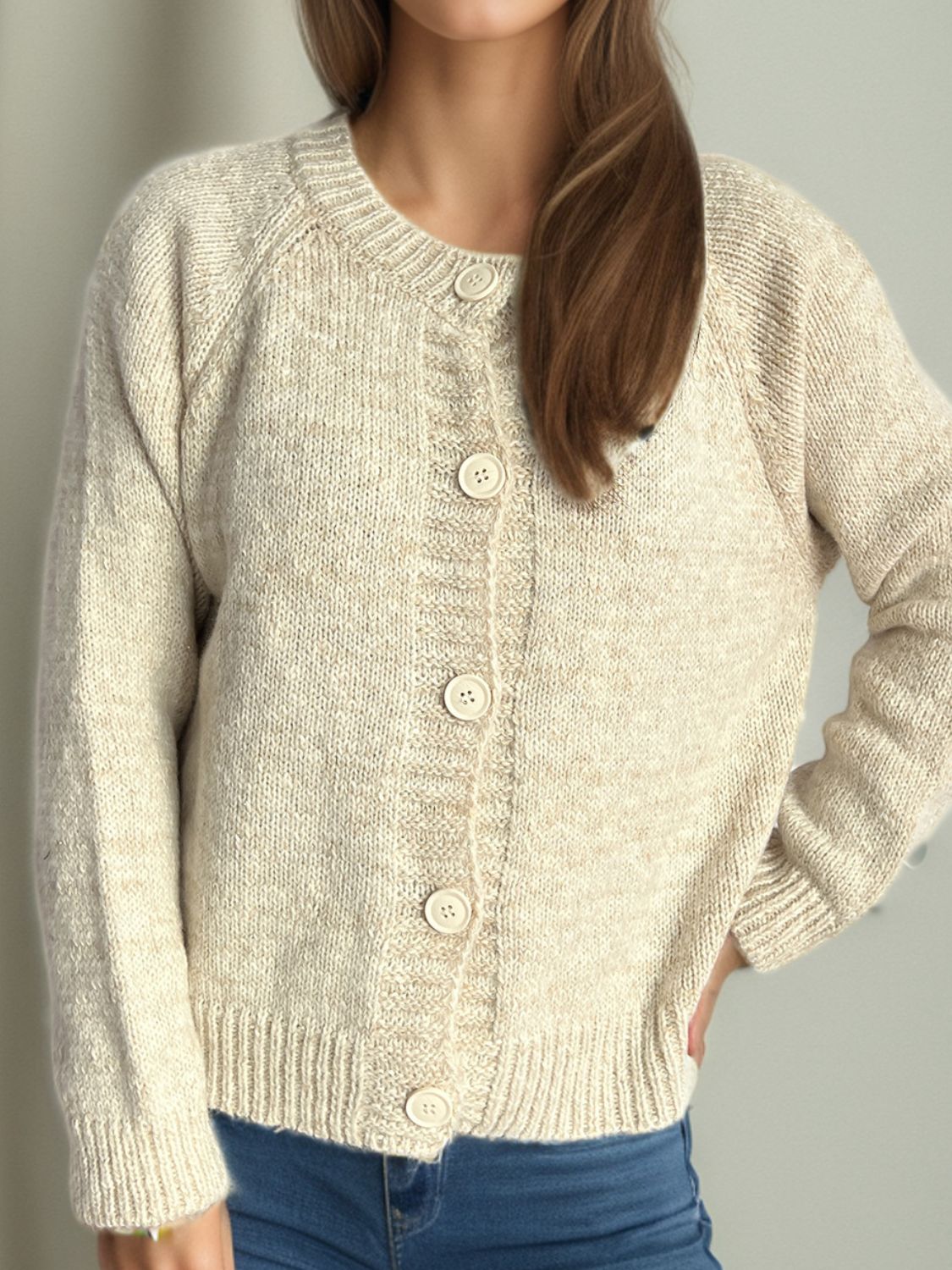 Irina | Mottled long-sleeved cardigan with button placket