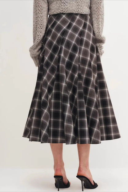 Wool Plaid Waist Defined A-Line Skirt