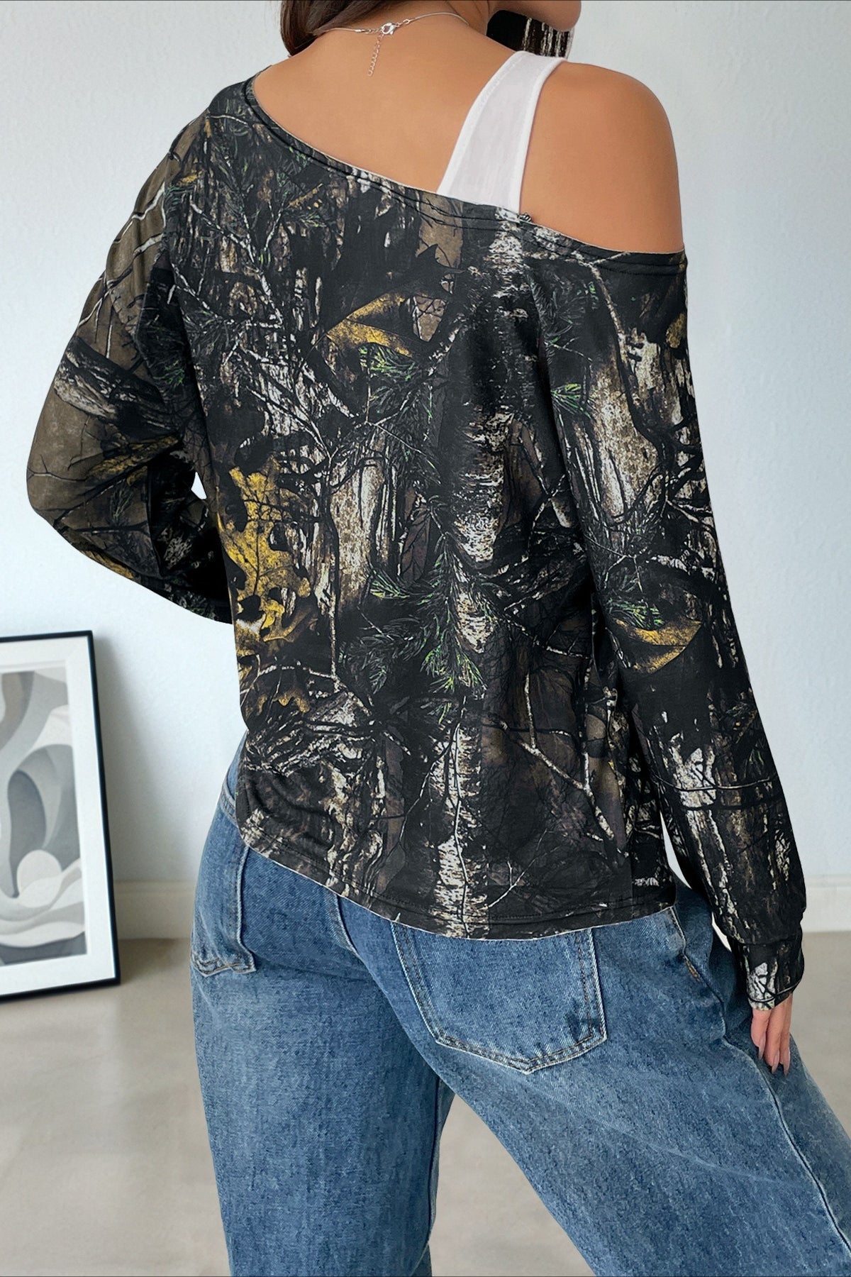 Patchwork Layered Asymmetrical Shoulder Long Sleeve Tee