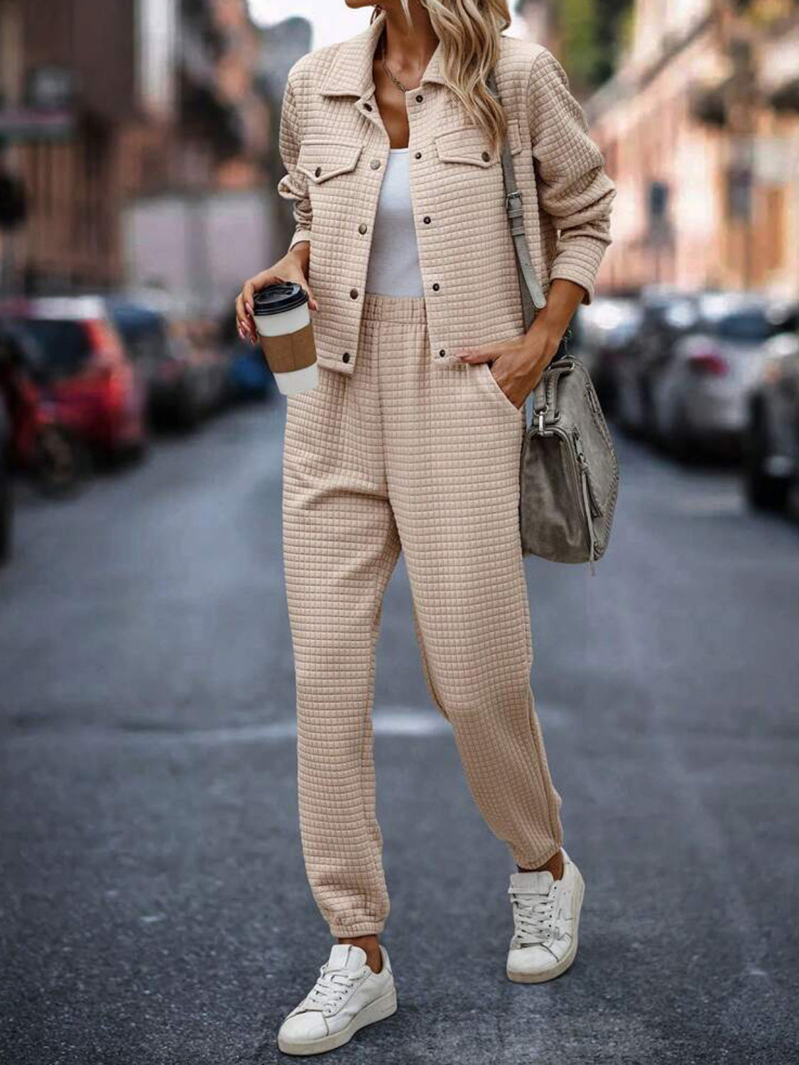 Sandra | Check top and trousers set with snap fasteners
