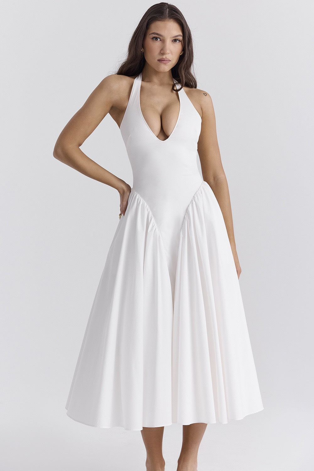 Olga® | White Cotton Halterneck Midi Summer Dress