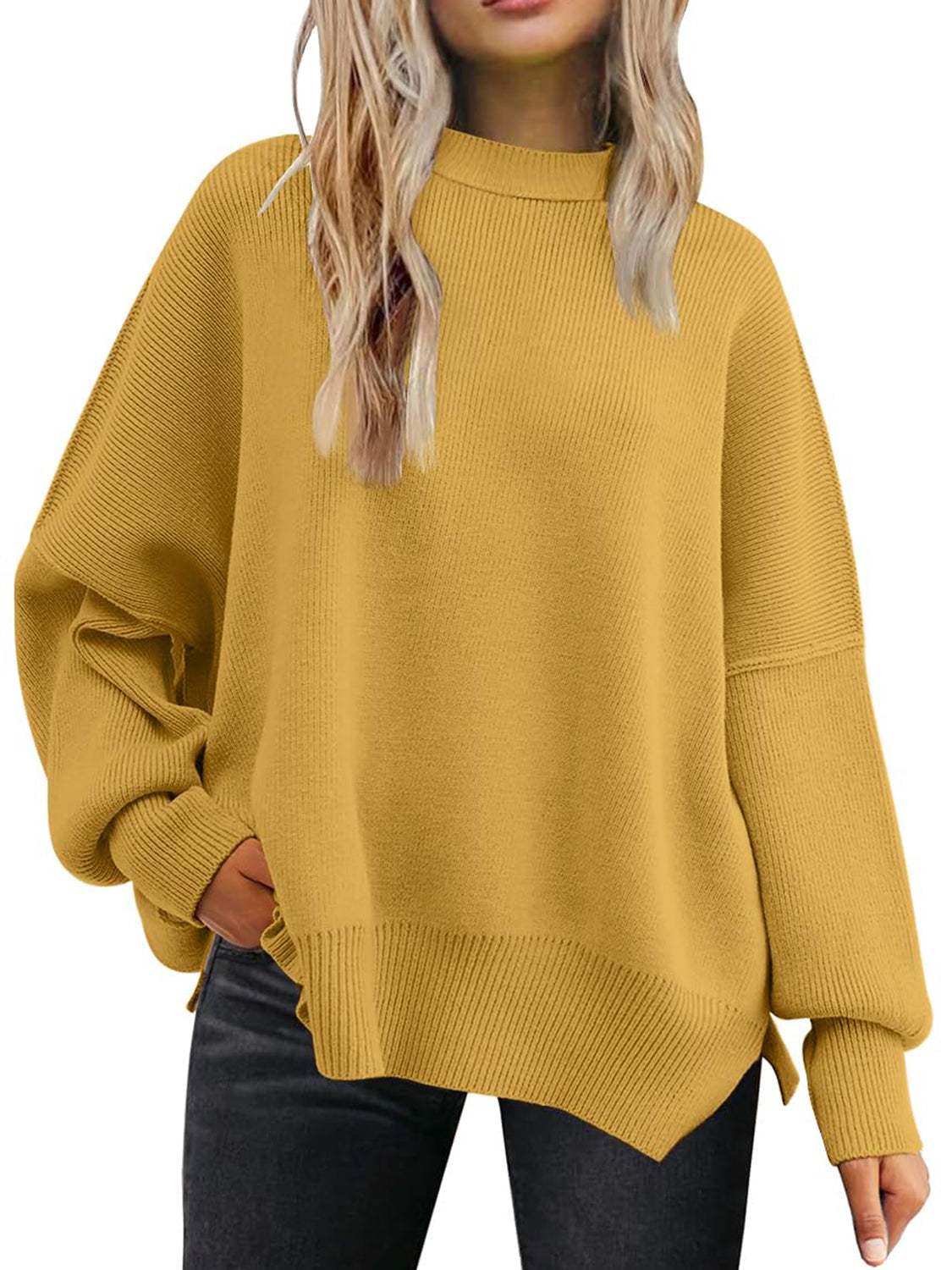 Evelyn | Slit sweater with a crew neck and dropped shoulders
