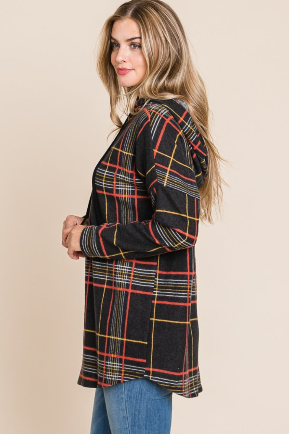Jacqueline | Drawstring hoodie with check pattern and long sleeves