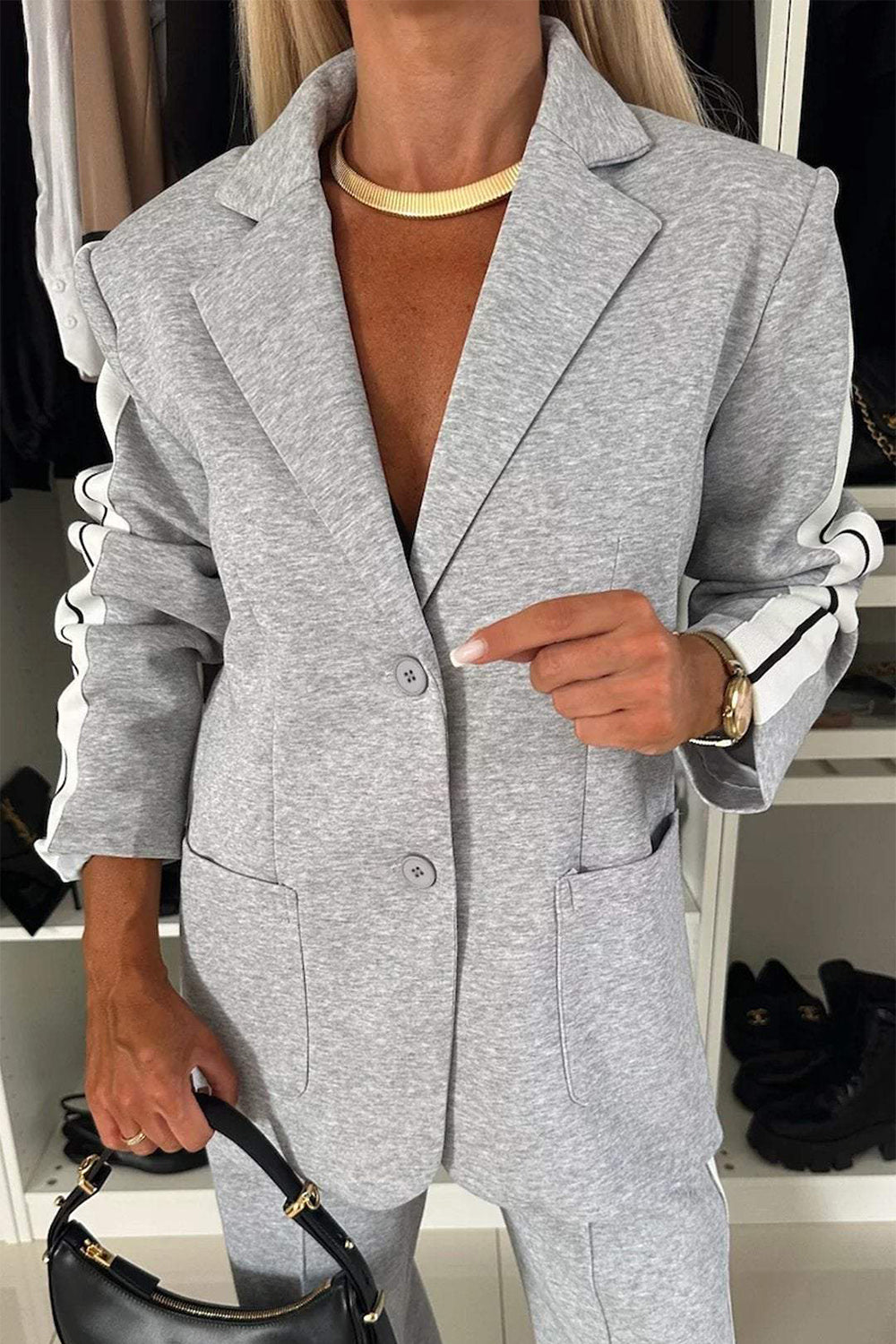 Frieda | Complete top and trousers set with contrast lapel collar