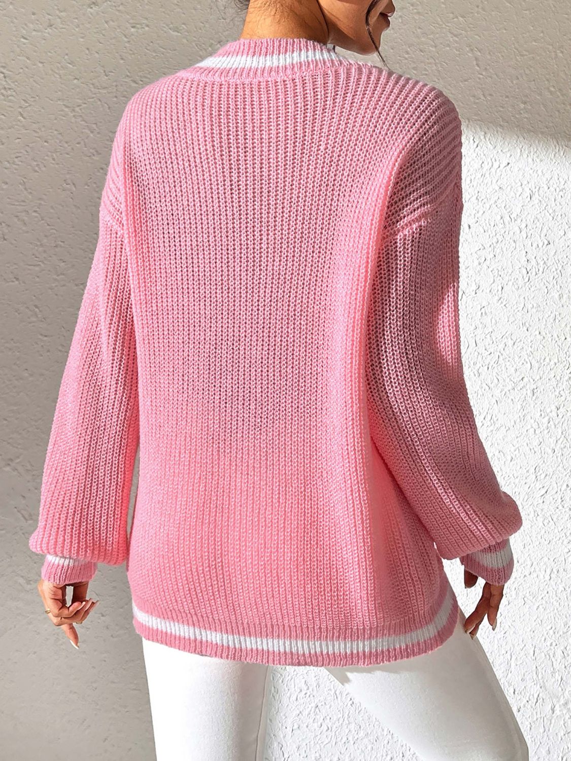 Adela | Long-sleeved sweater with contrast trim and V-neck