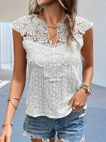 Marcella® | Elegant V-Neck Lace Top With Short Sleeves