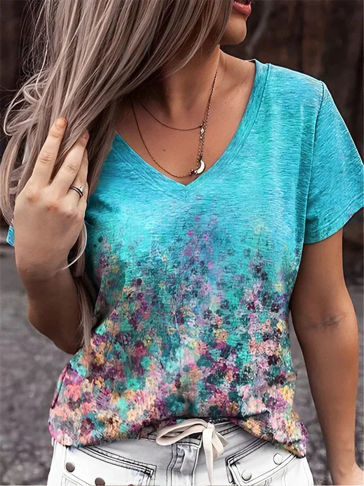 Teresa® | Floral Print V-Neck T-Shirt