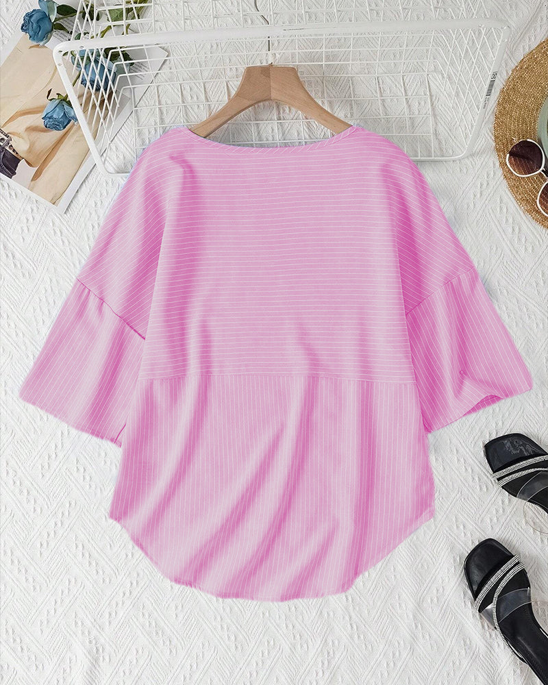 Soraya® | Striped Round-Neck Blouse With Half-Length Sleeves