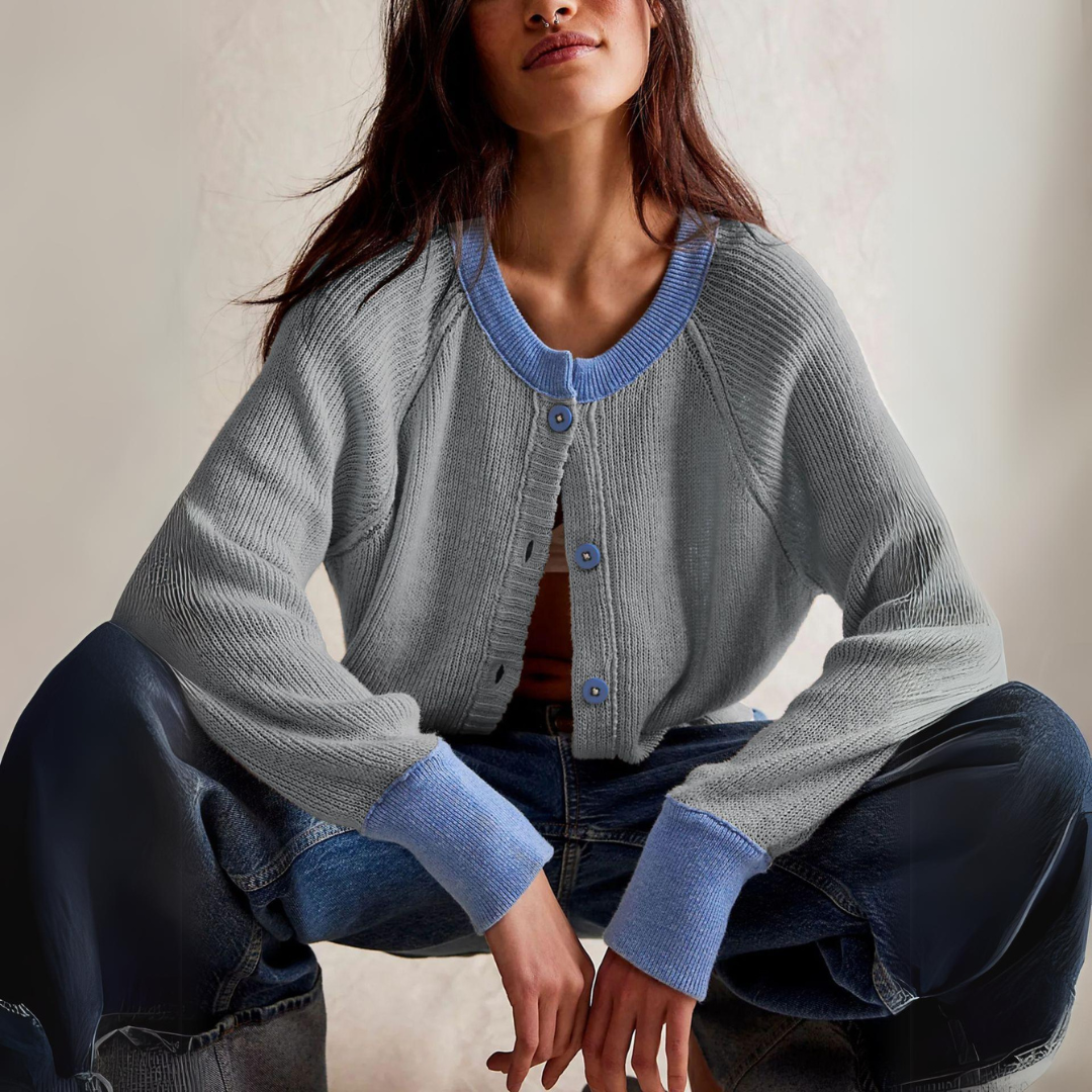 Katia | Cozy cardigan with contrasting stripes and button placket