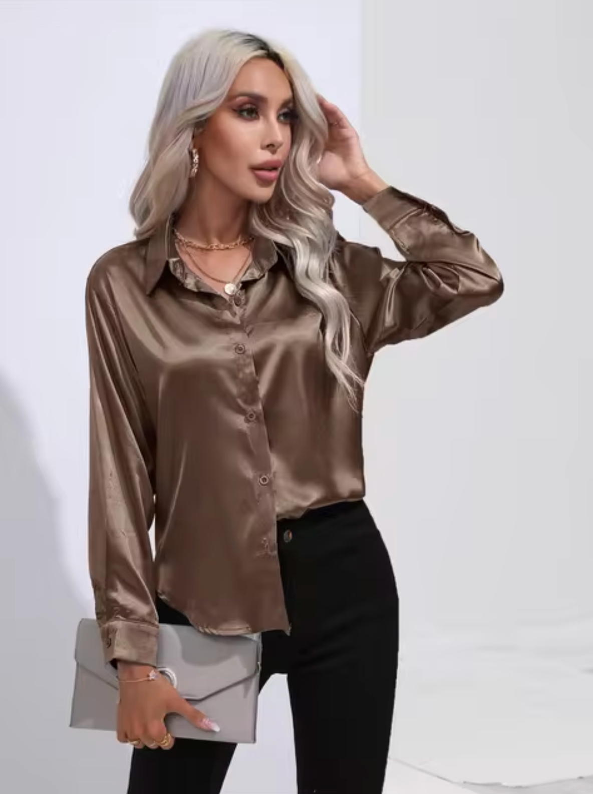 Eleanor® | Long Sleeve Satin Blouse