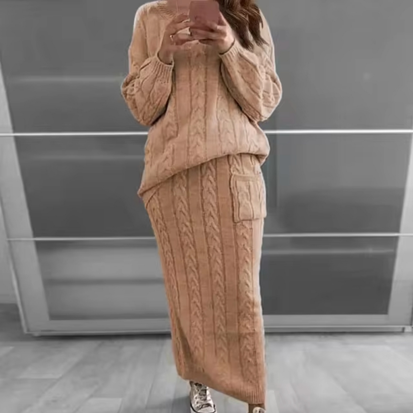 Ramona | Elegant set of knitted sweater and skirt