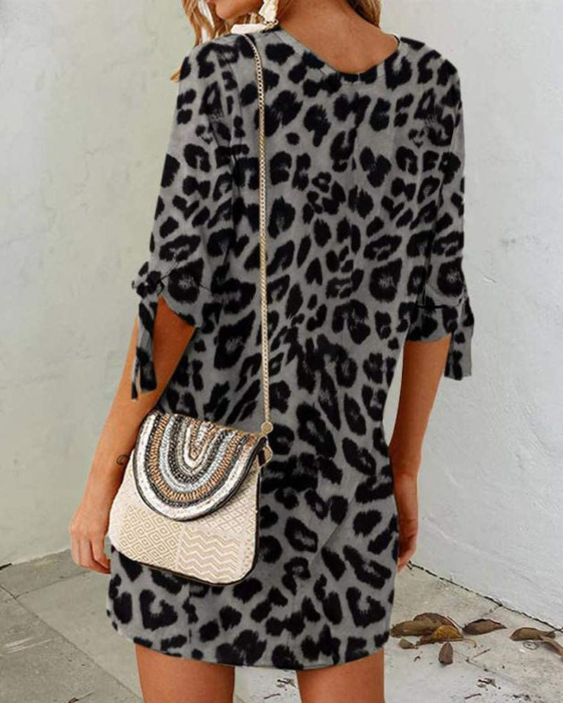 Sofía® | Leopard Print Round Neck Women'S Dress