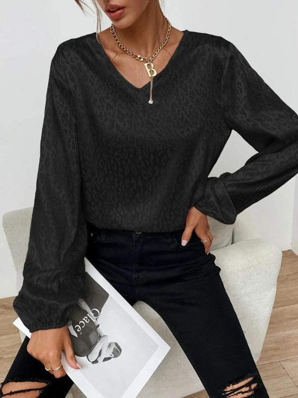 Stella® | Loose Long Sleeve V Neck Leopard Print Blouse