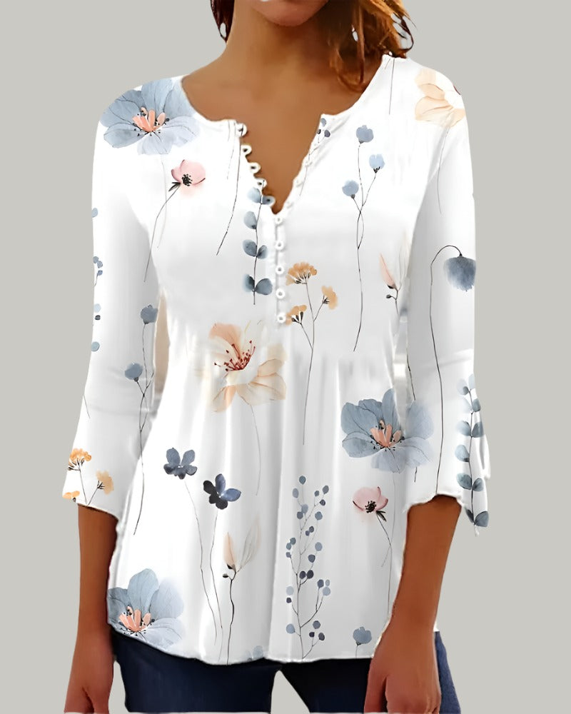 Margarita® | Chic Blouse With Henley Neck And Floral Design