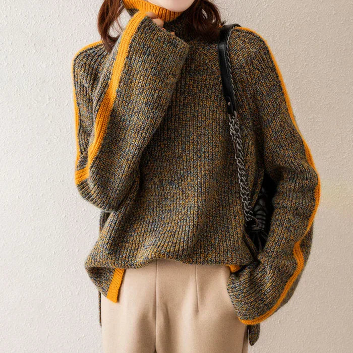 Zahira | Cozy knit turtleneck sweater with bold stripes