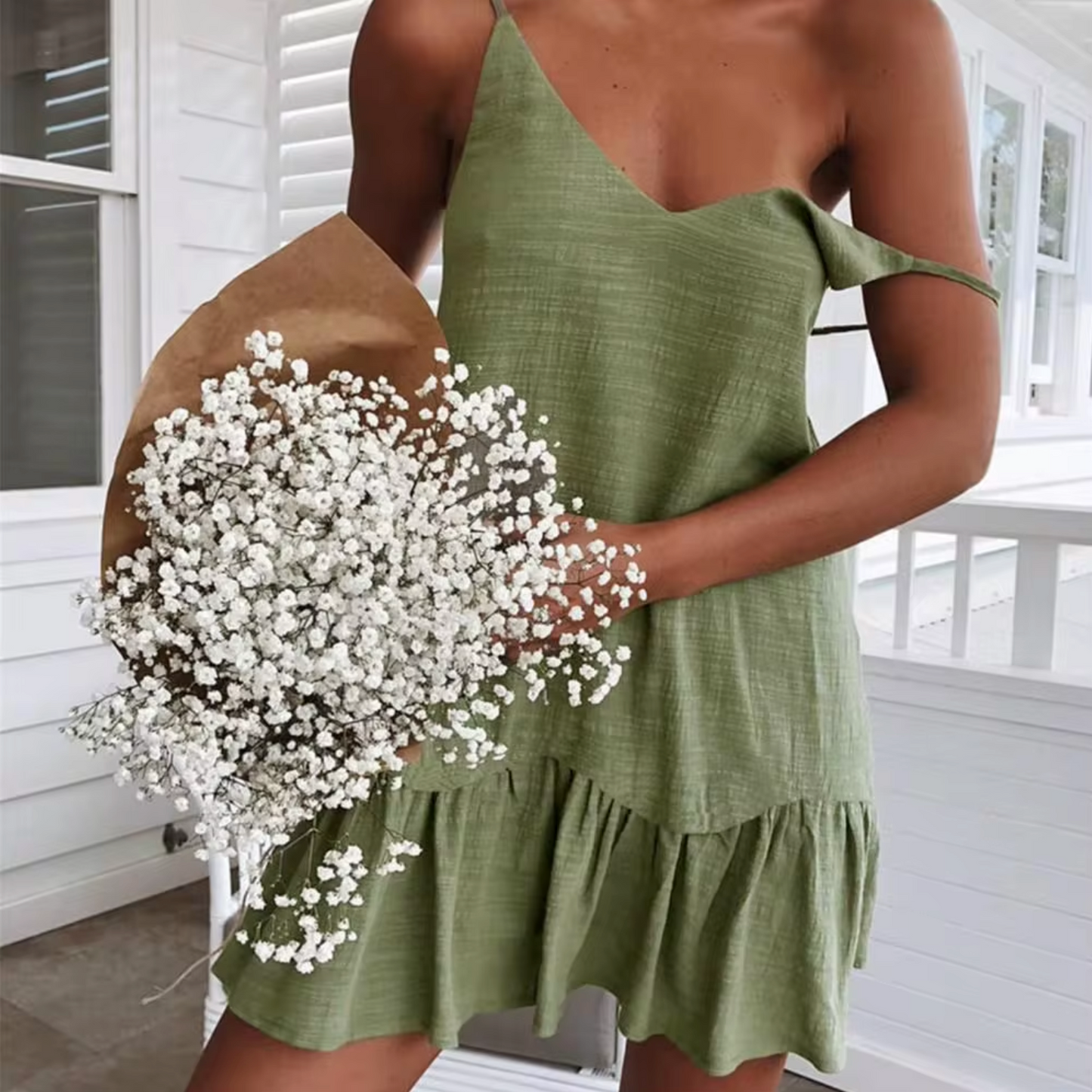 Zelma® | Cotton Linen Mini Dress With Ruffles