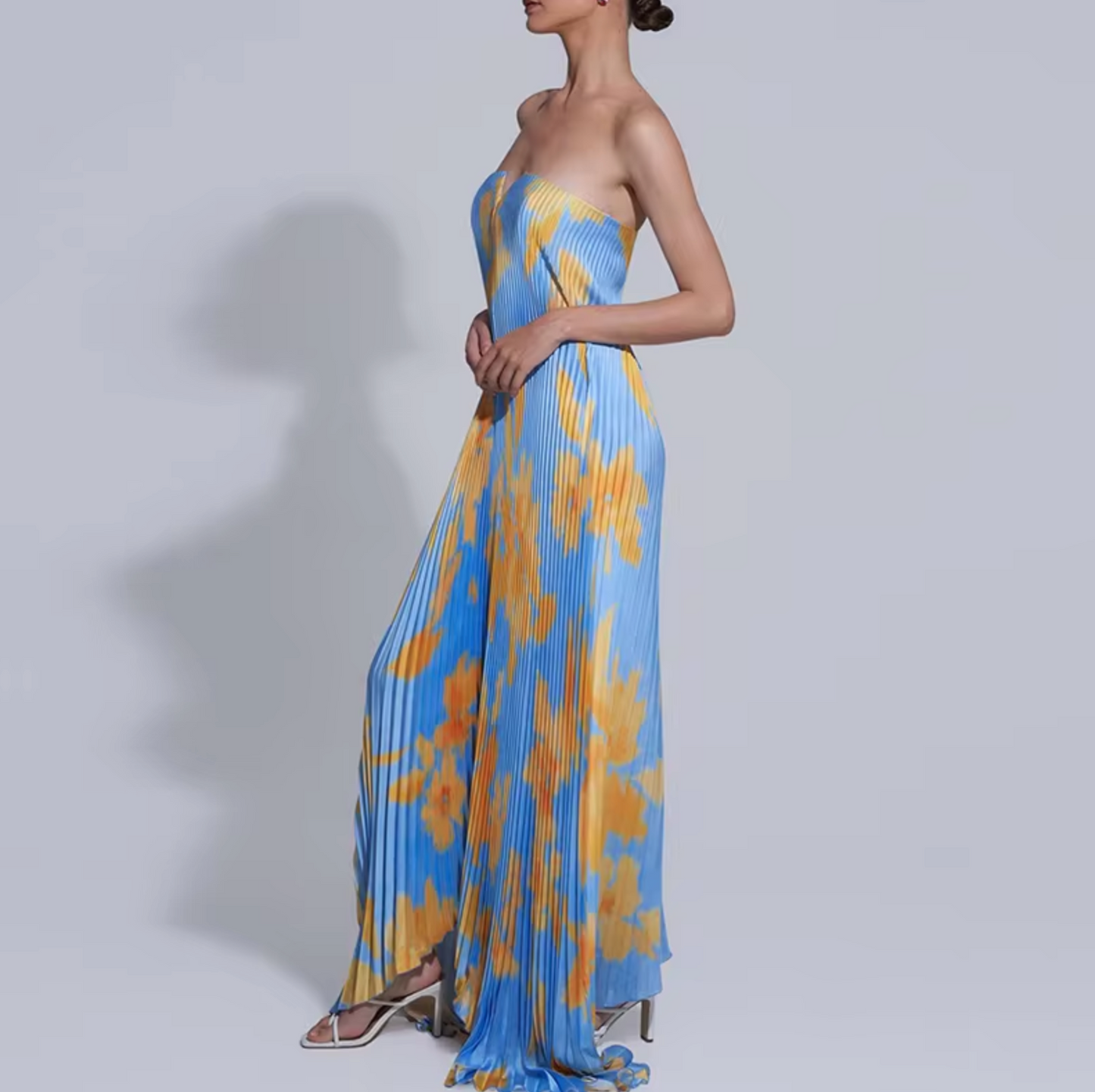 Silvana® | Floral Strapless Pleated Long Dress