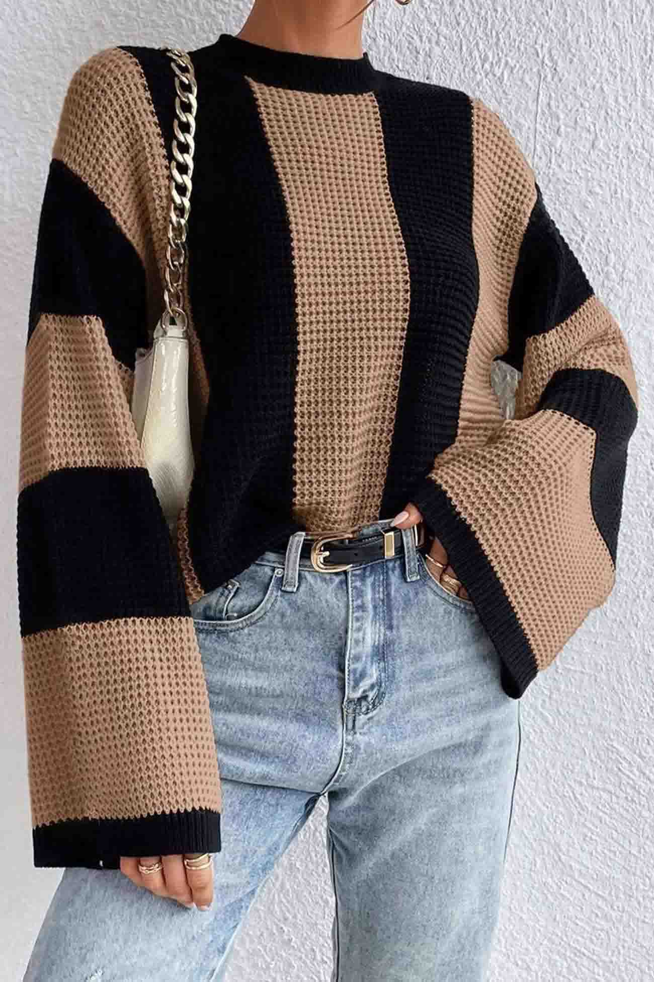 Cornelia | Colorblock striped long sleeve knit sweater