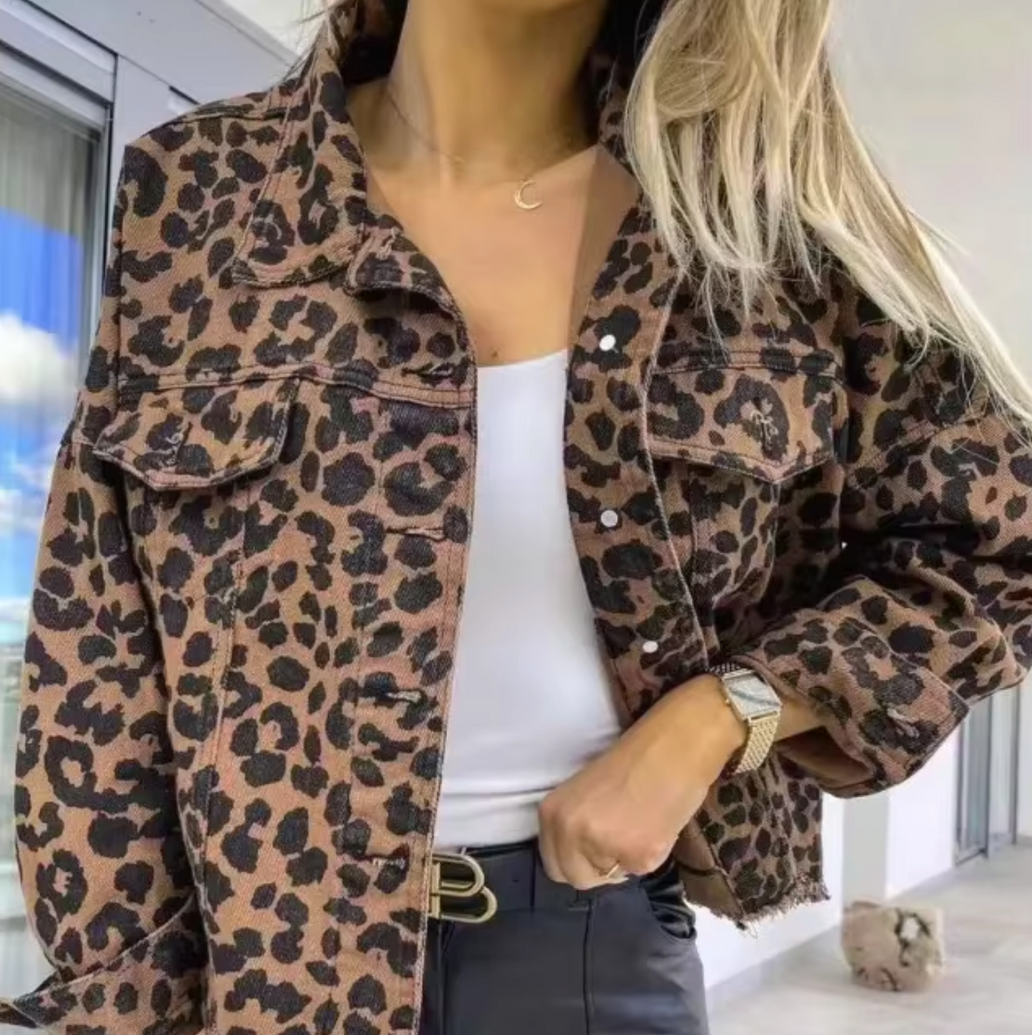 Emilia | Leopard print denim coat