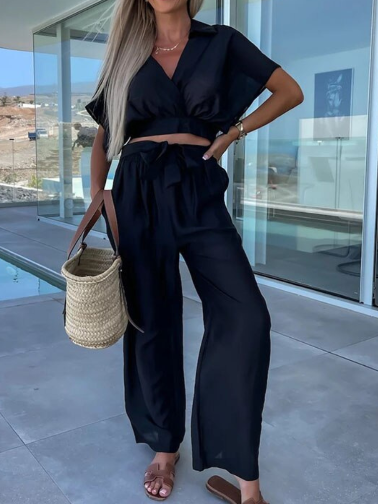 Tea® | Elegant V-Neck Top And Pants Set