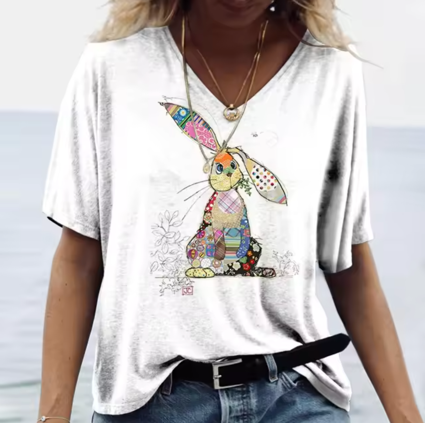 Piera® | White T-Shirts With Rabbit Print