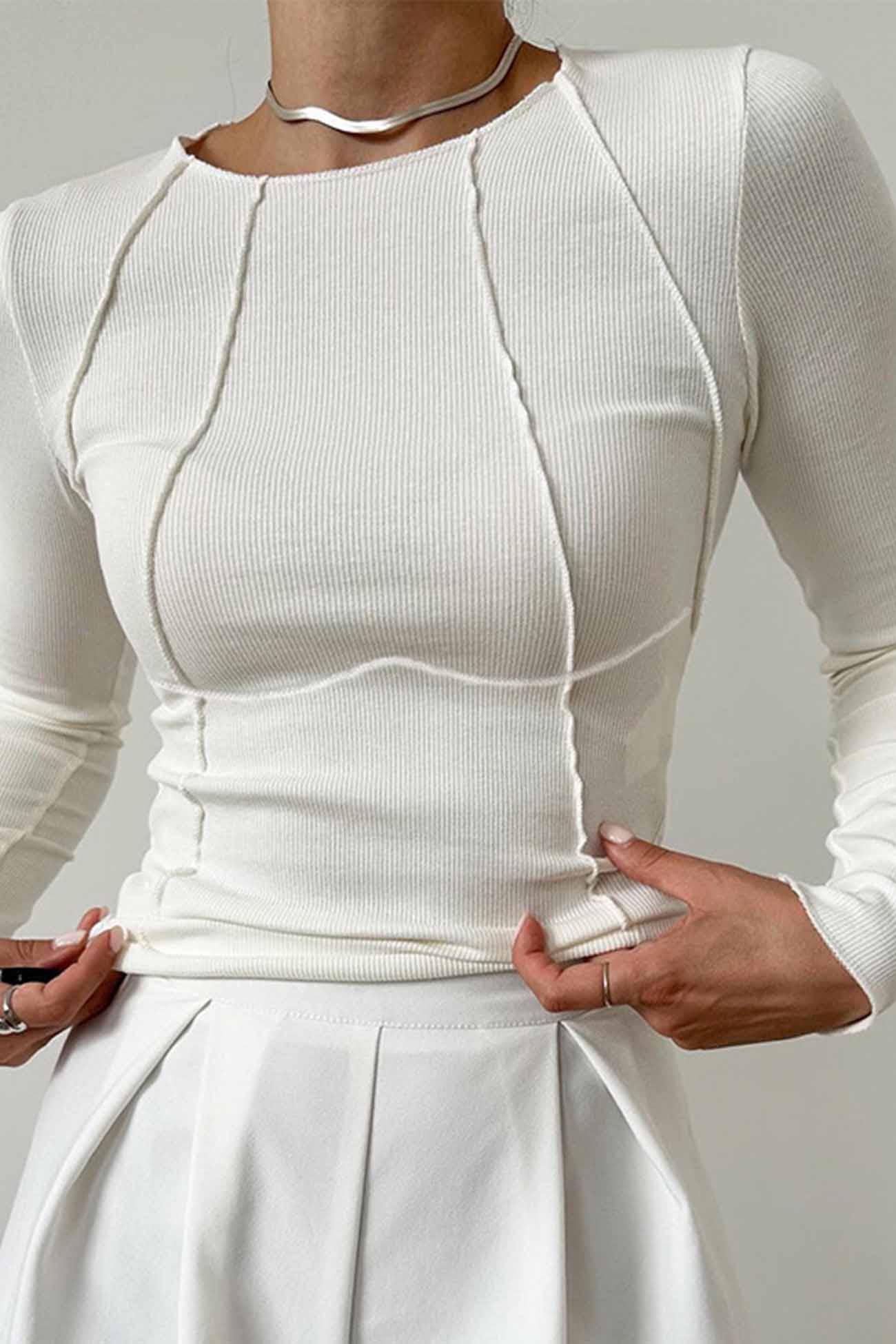 Lena | Solid color slim crew neck tops