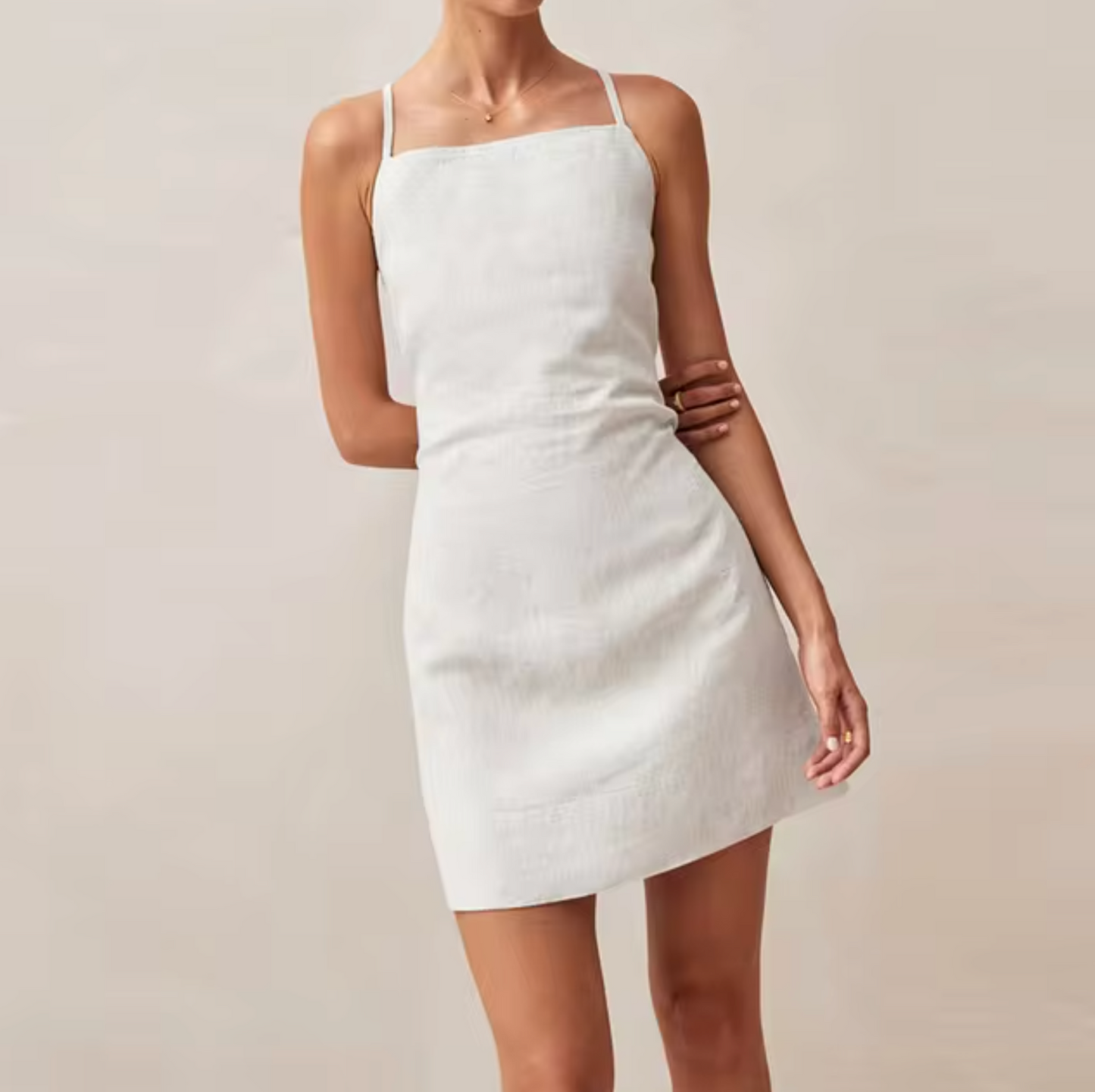 Querida® | Short Linen And Cotton Dress With Cross Back